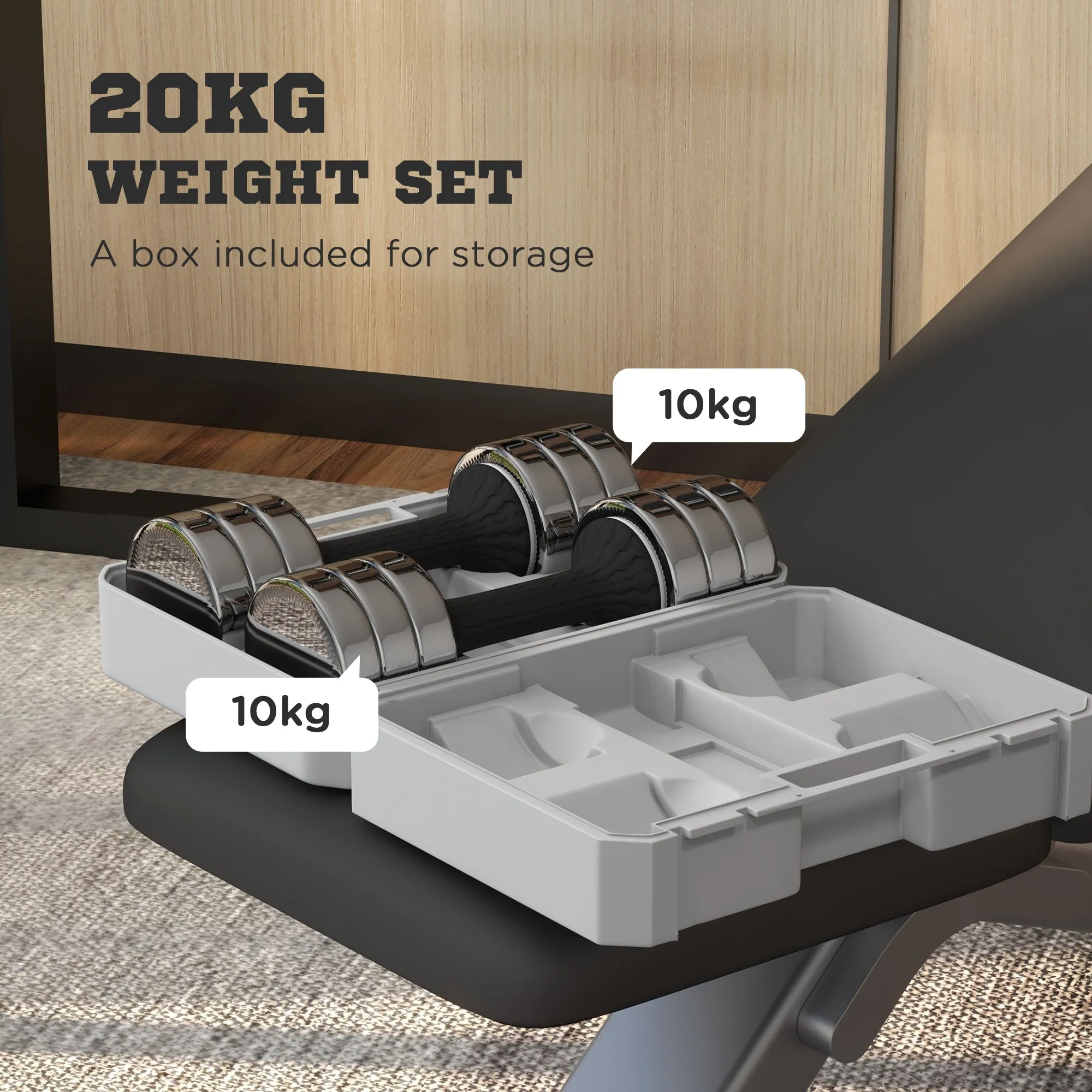Adjustable Dumbbells Weights Set with Storage Box 10kg x 2