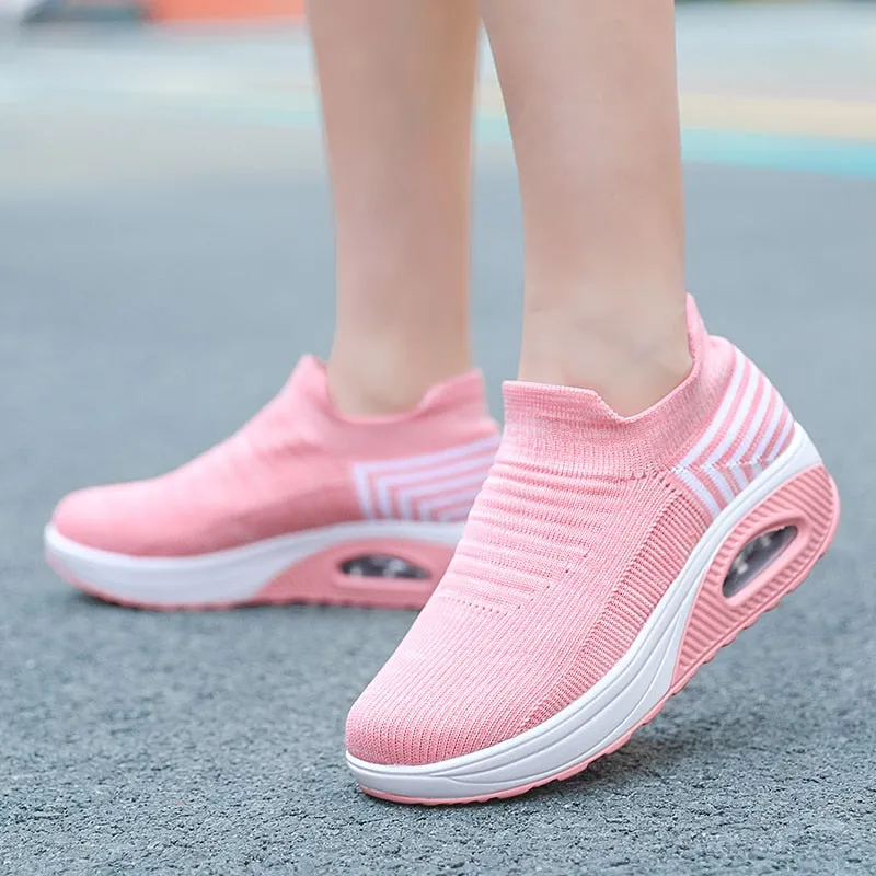 Air Cushioning Women Running Shoes Slip On Sock Sneakers Trainers Sport