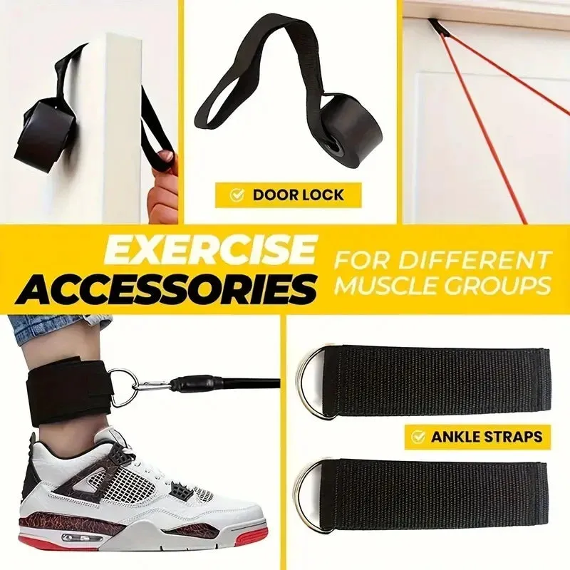 Fitness: TPE Resistance Bands Set. 11pcs. Resistance Bands. Door or Edge Anchor.