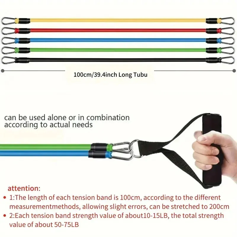 Fitness: TPE Resistance Bands Set. 11pcs. Resistance Bands. Door or Edge Anchor.