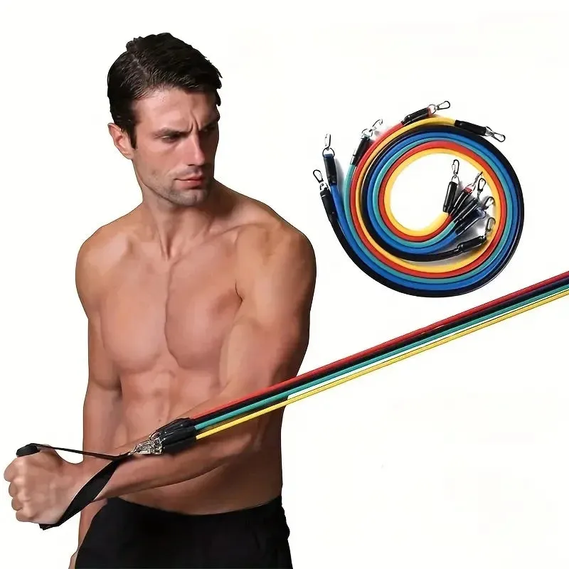 Fitness: TPE Resistance Bands Set. 11pcs. Resistance Bands. Door or Edge Anchor.