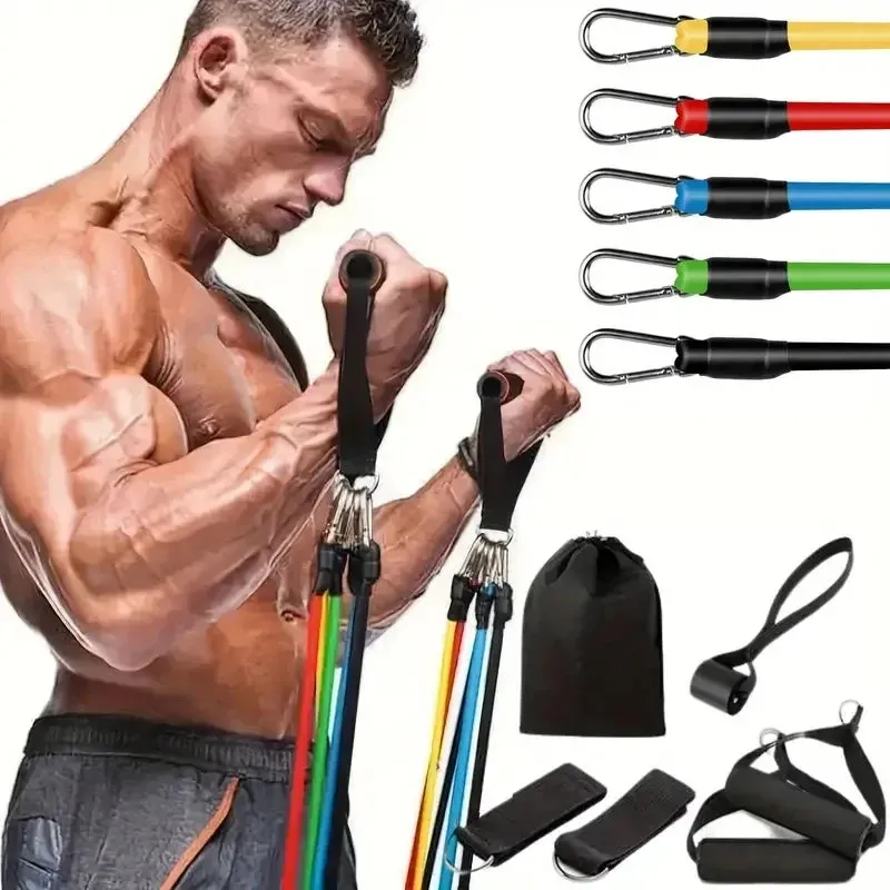 Fitness: TPE Resistance Bands Set. 11pcs. Resistance Bands. Door or Edge Anchor.