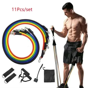 Fitness: TPE Resistance Bands Set. 11pcs. Resistance Bands. Door or Edge Anchor.