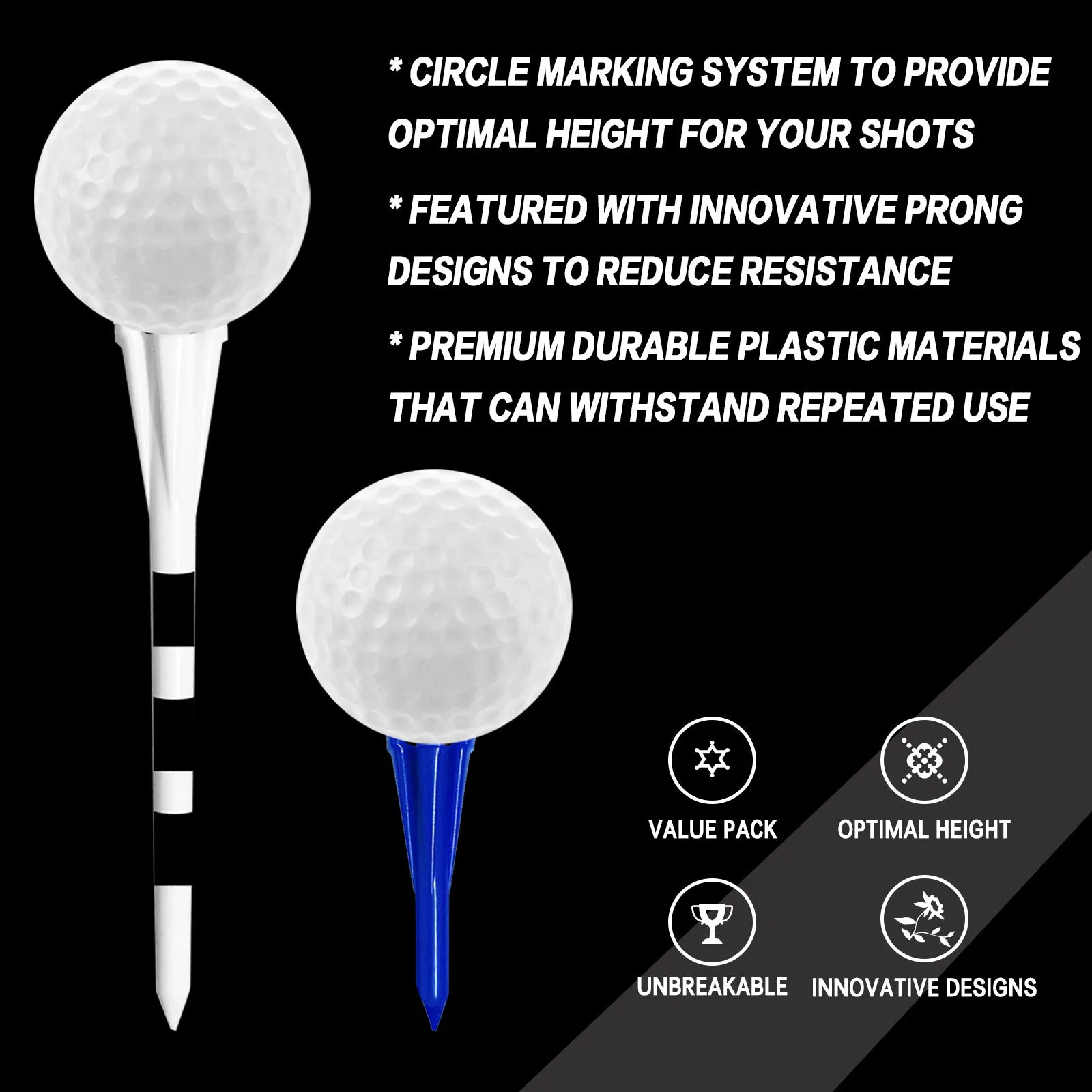 Golf Tees Plastic 80 Driver with 20 Iron Mixed 100 Pack