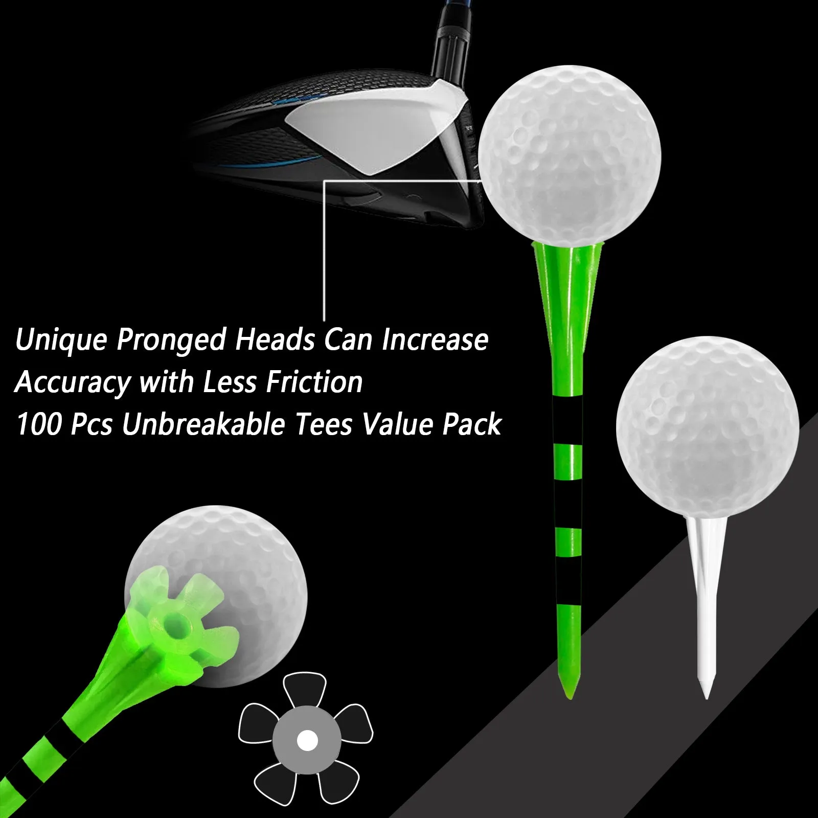 Golf Tees Plastic 80 Driver with 20 Iron Mixed 100 Pack