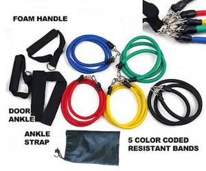 Home Gym Work Out Set of Resistance Bands Resistance Elastic Latex Tube Max 125 LBS (FE018)