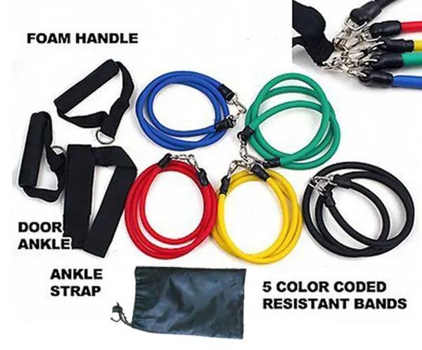 Home Gym Work Out Set of Resistance Bands Resistance Elastic Latex Tube Max 125 LBS (FE018)