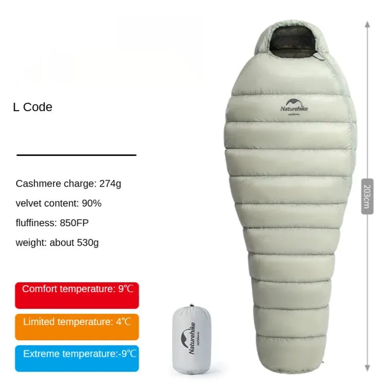 Outdoor Mummy Single Sleeping Bag - 90% Goose Down, Ultralight, Warm for Winter Camping
