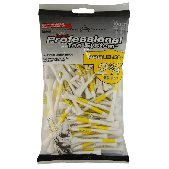 Pride Professional Tee System Golf Tees Yellow 2 3/4"" x 100 Tees