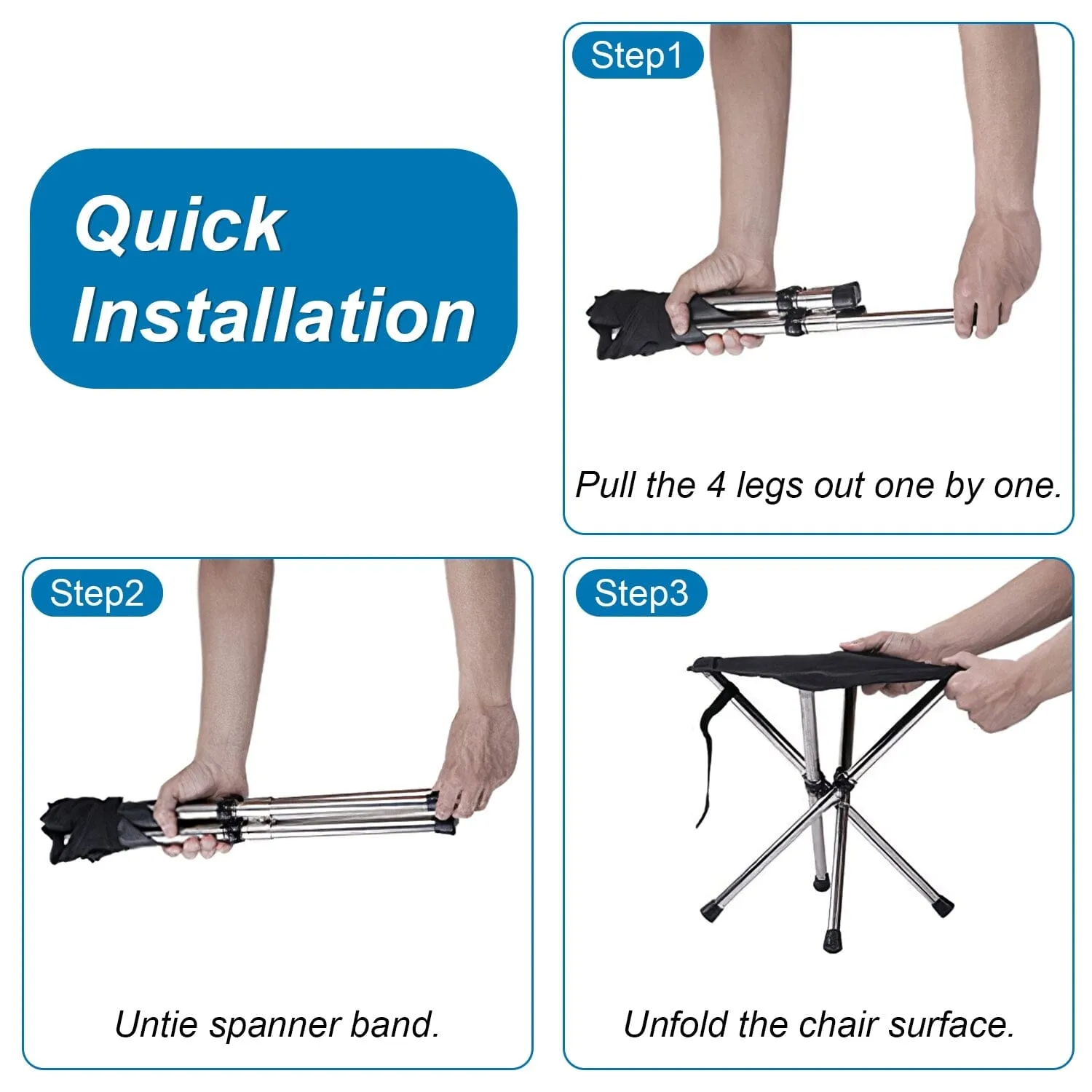 Retractable Portable Folding Chair Easy Set Up Backpacking Stool
