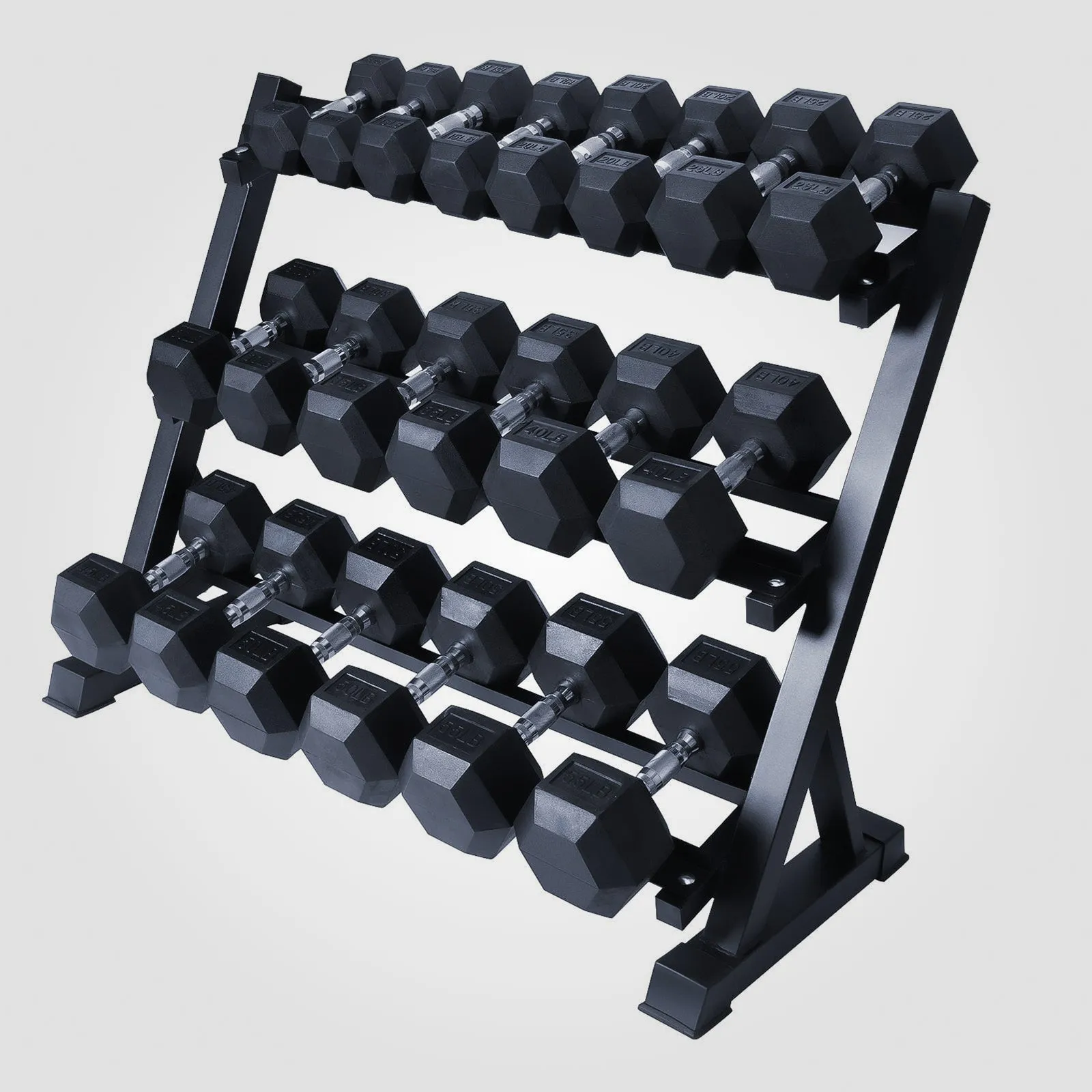 RitFit Rubber Hex Dumbbell Set with Rack