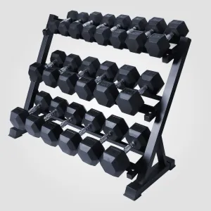 RitFit Rubber Hex Dumbbell Set with Rack