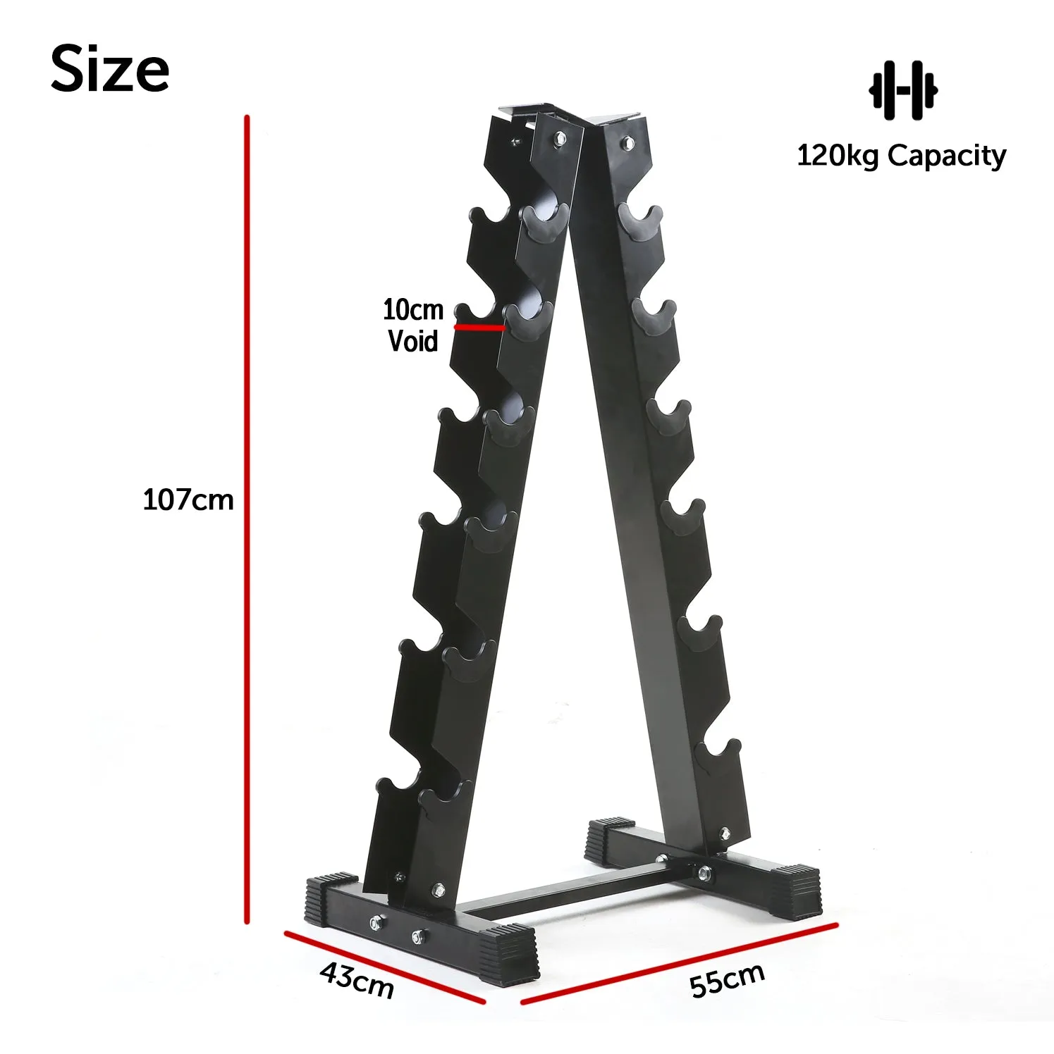 Rubber Hex Dumbbell Set & Vertical Rack - 6 Pairs (Beginners Set)