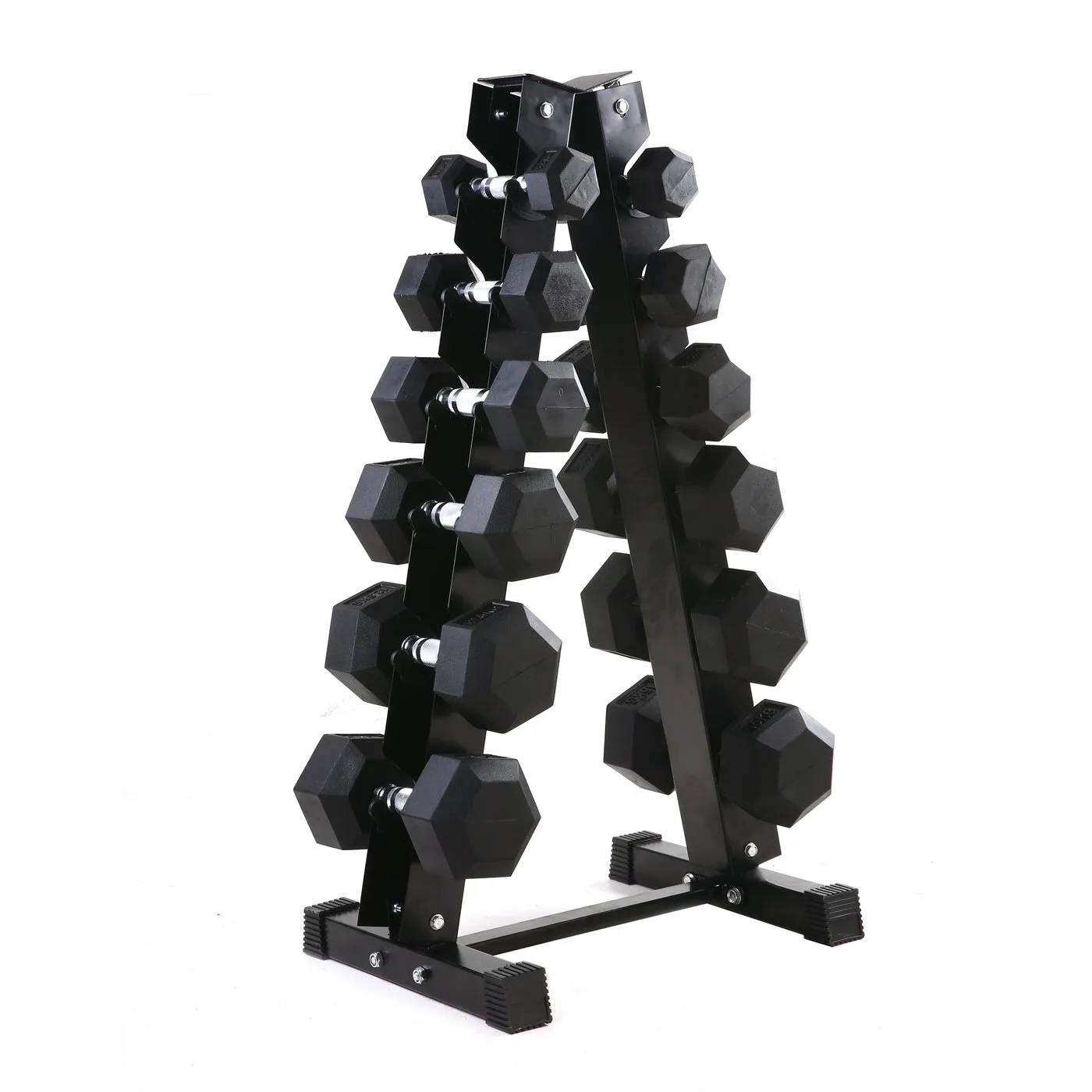 Rubber Hex Dumbbell Set & Vertical Rack - 6 Pairs (Beginners Set)