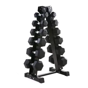 Rubber Hex Dumbbell Set & Vertical Rack - 6 Pairs (Beginners Set)
