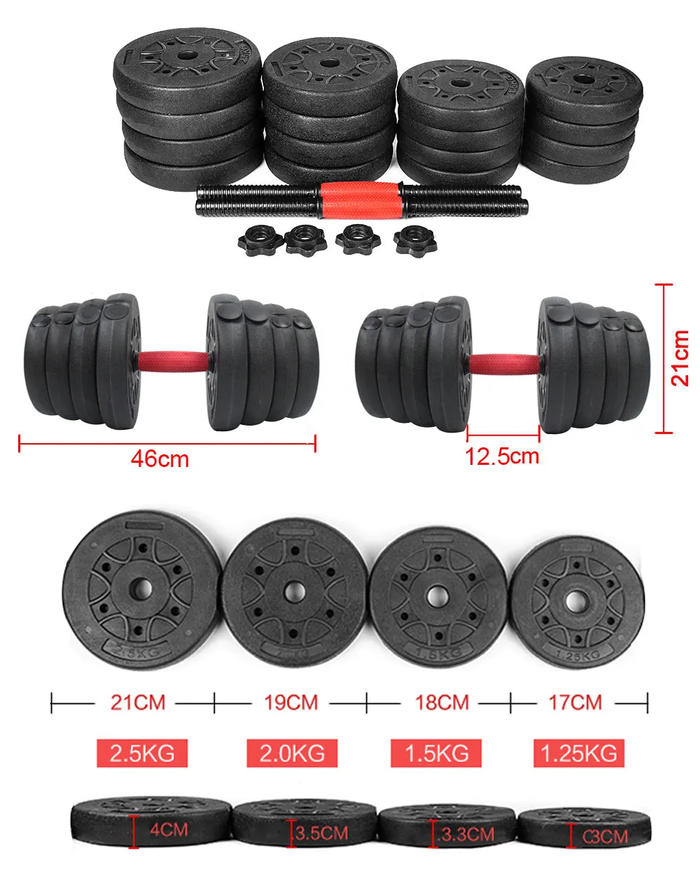 Weight Dumbbell Set Adjustable Gym Barbell Plates Body Workout