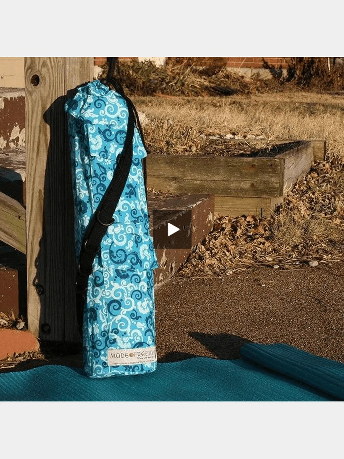 Yoga Mat Bag in Blue Floral Scroll Print